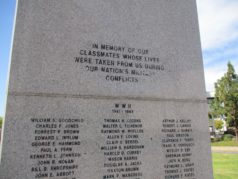 Inscribed War Memorial monument at SDSU.