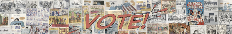 A collage of comics that depict voting