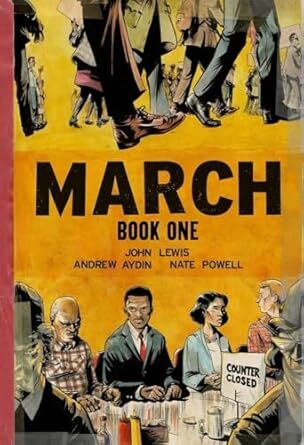 Cover March Book One (Top Shelf Productions, 2013) by John Lewis & Andrew Aydin (writers) and Nate Powell (artist).