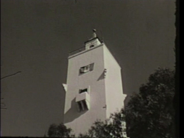 Torre Hardy con bandera de Aztlán. / Hardy Tower with Aztlan flag.