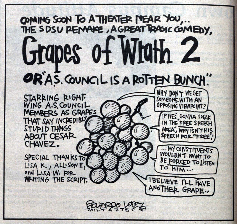 Caricatura con dibujo de uvas. / Cartoon with a drawing of grapes.