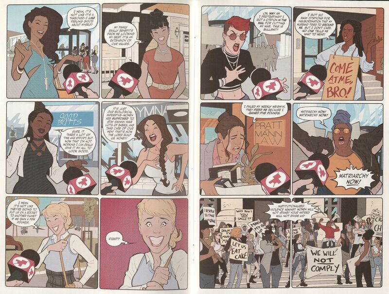 Excerpt from Bitch Planet Triple Feature! #2 (Image Comics, 2017) by Danielle Henderson (writers) and Ro Stein Ted Brandt (artists) featuring Clayton Cowles (letterer).