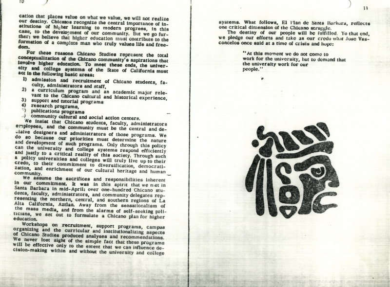 Un documento escrito con un dibujo de una cabeza azteca. / A written document with a drawing of an Aztec head.