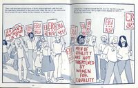 Depicts protests in favor of ratifying the Equal Rights Amendment (ERA), initially proposed in Congress in 1923 in an effort to secure full equality for women.