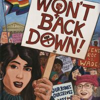 Cover shows women at a protest