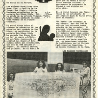 Boletín con foto del diseño mural Chicana. / Newsletter with photo of Chicana mural design.