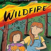 Book cover showing two young kids in front of a forest with the words Wildfire laid over a fire.