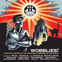 Book cover with a sunburst, the letters IWW, a worker with his arms crossed and a black cat.